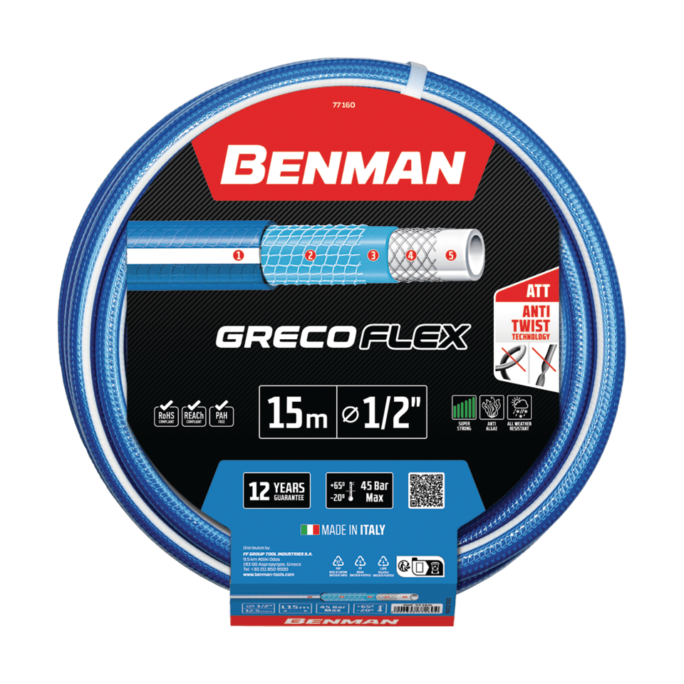 Tubo da giardinaggio in gomma grecoflex - Benman - diametro 5/8" - lunghezza 25m