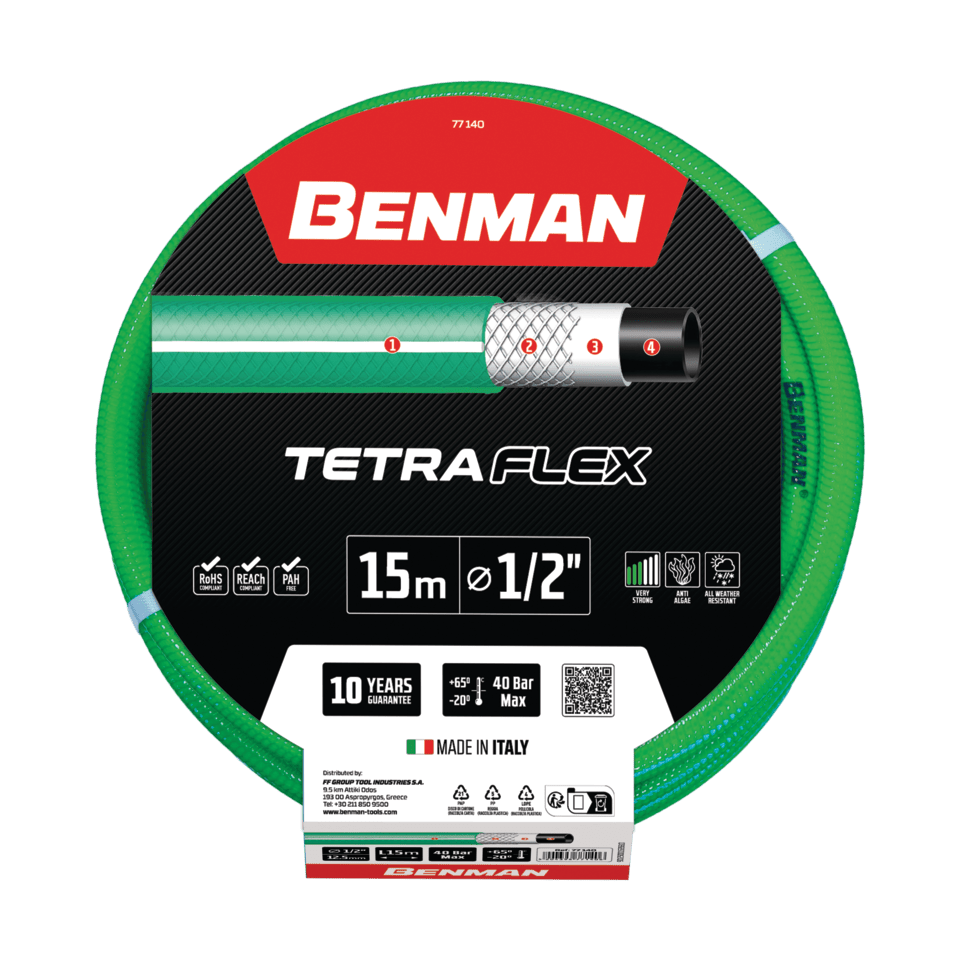 Bomba de jardín con manguera Tetra Flex - 15 m, 36 bar