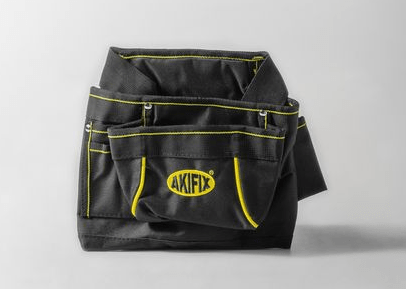 Bolsillo para instalador Akifix de tejido resistente a desgarros con 5 compartimentos y cinturón