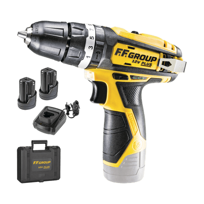Taladro atornillador de 12 V Plus + brocas, cargador y batería adicional