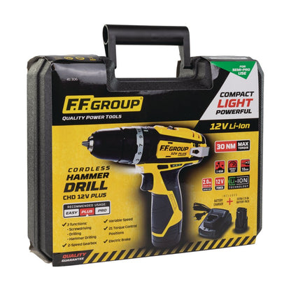 Taladro atornillador de 12 V Plus + brocas, cargador y batería adicional