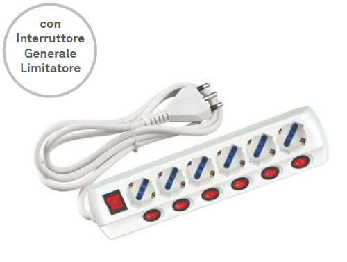 Regleta de enchufes Rosi Schuko con cable y luces indicadoras