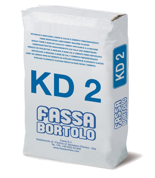 Revoque base de cal y cemento reforzado con fibras para interiores y exteriores KD 2 kg 25