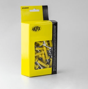 Tapón para taladro percutor de nailon amarillo diablo con cabeza abovedada grande - vástago cincado blanco Akifix